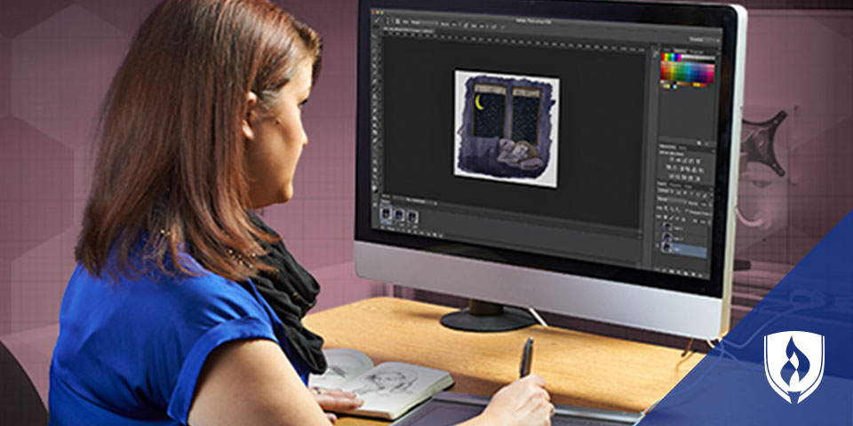 female looking at a computer screen