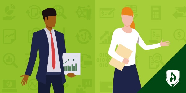 illustration of a finance and an accounting professional representing finance vs accounting