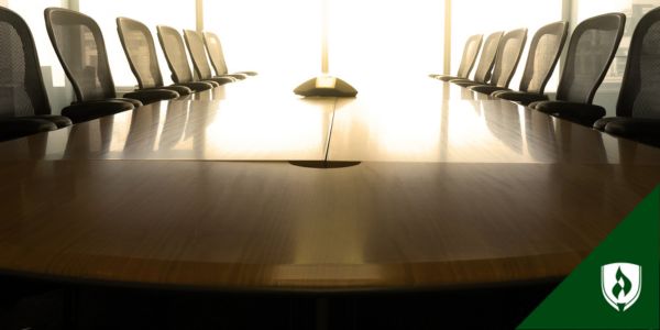 Sun shines on an empty corporate conference room