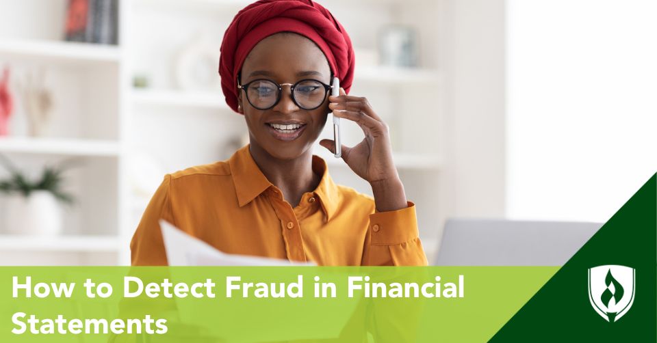 A business professional looks through a document for financial fraud