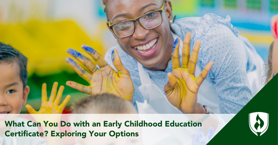 ECE certificate holder paints with children at a daycare