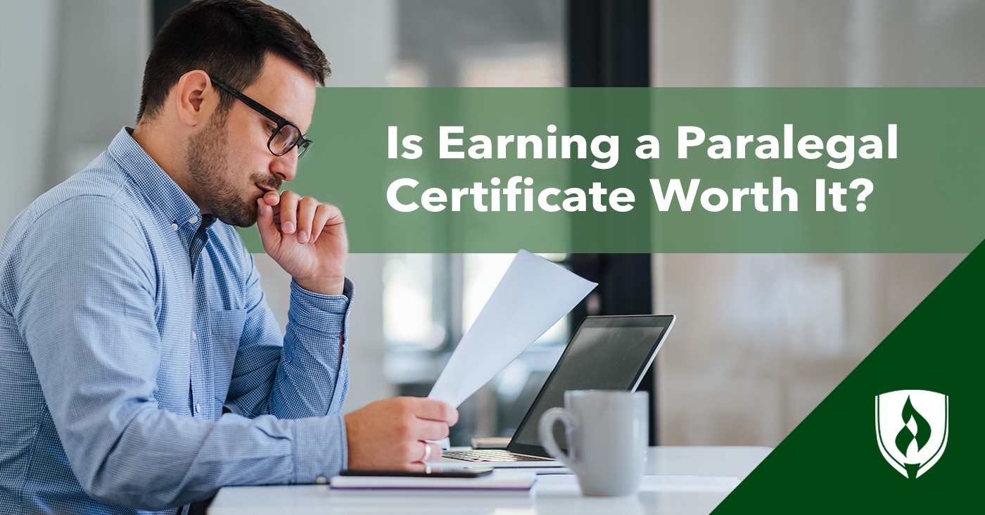 photo of paralegal working at a desk representing is earning a paralegal certificate worth it