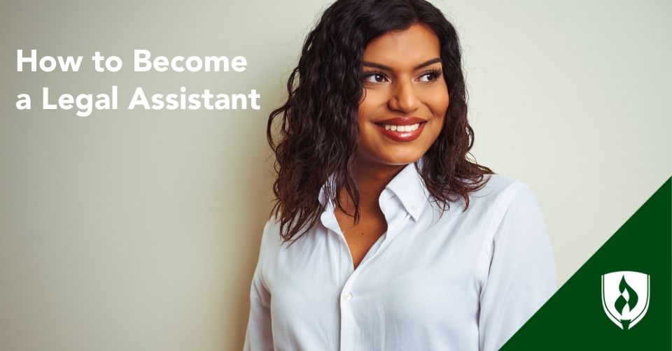 A legal assistant smiles looking off to the side of the frame