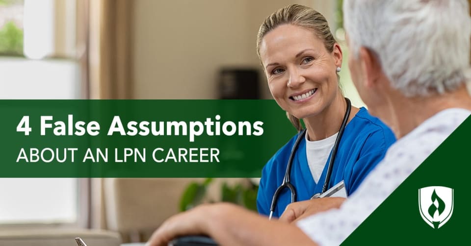 Blonde female nurse smiling and talking with elderly patient.