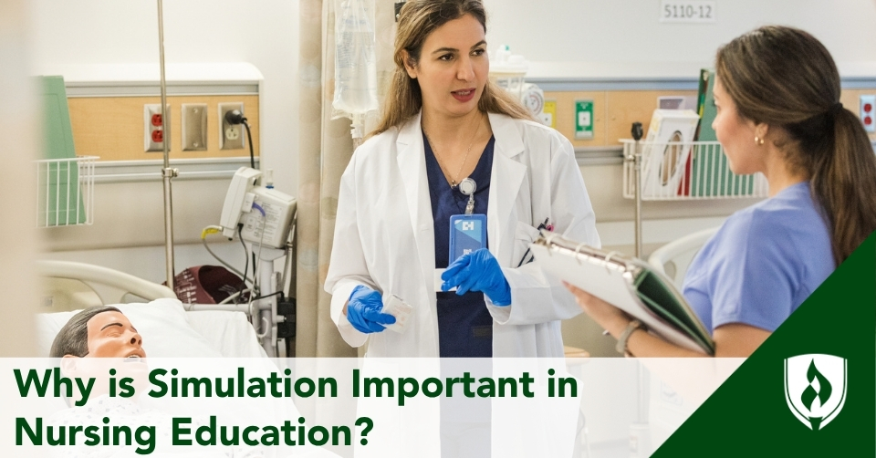 simulation in nursing ed header A nursing instructor explains the simulation parameters to a student