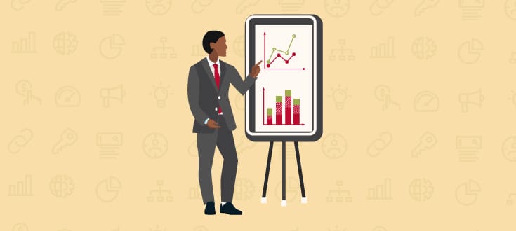 business man pointing at data presentation