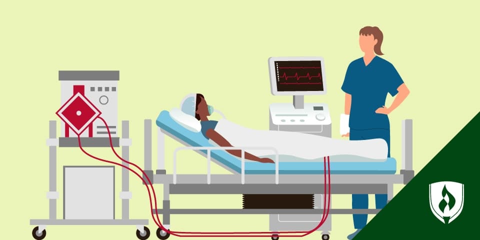 ilustration of an ecmo specialist nurse standing by the bedside of a patient on ecmo